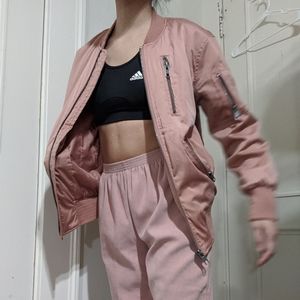 Pink Satin Bomber Jacket